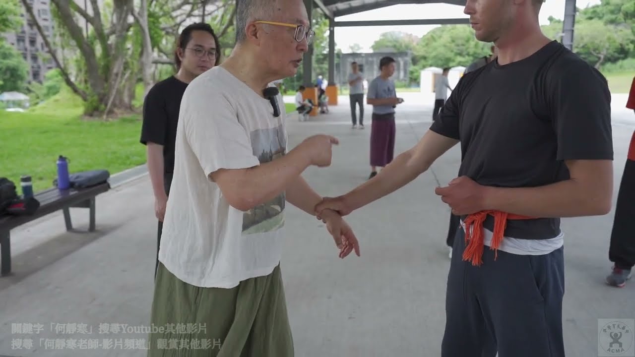【20230624(12)】用身體下墜力，被抓住的手，就會鬆脫，(下墜時候手臂越短越好)，身體保持鬆的狀態，被擒拿時候一直鬆，手臂就會產生空隙【何靜寒老師】【八卦拳&太極拳】