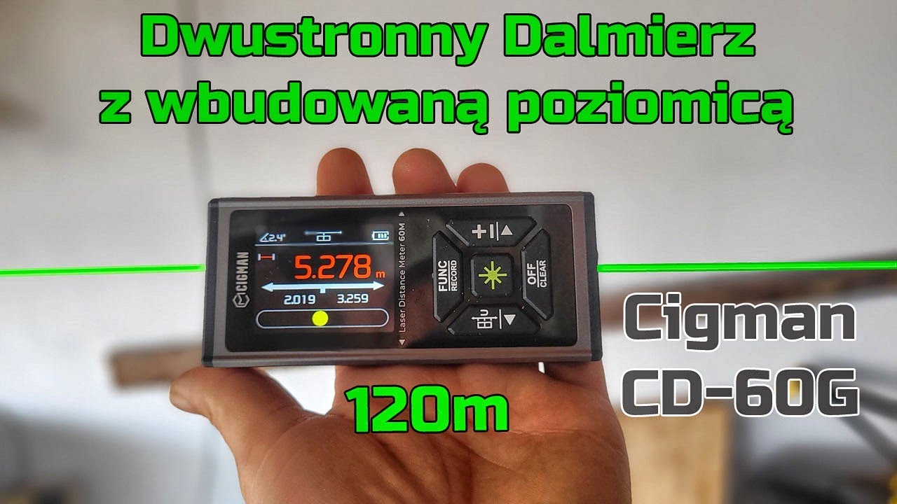 Dwustronny Dalmierz Laserowy 120m Cigman CD-60G z Funkcją Cyfrowej Poziomicy - TEST