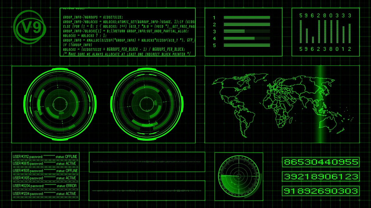Green Futuristic Hacker  Background HUD Full HD 60 FPS