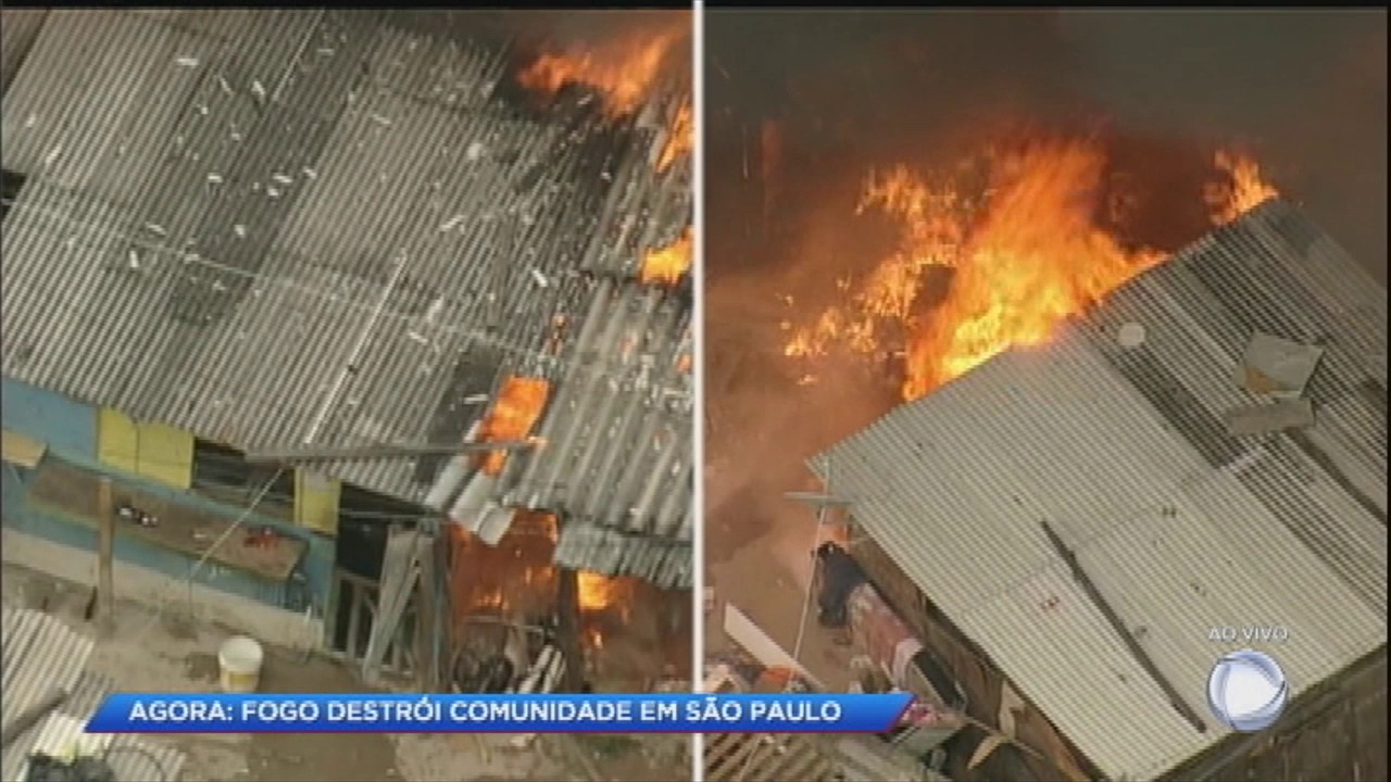 Bombeiros tentam controlar incêndio em comunidade na zona leste de São Paulo