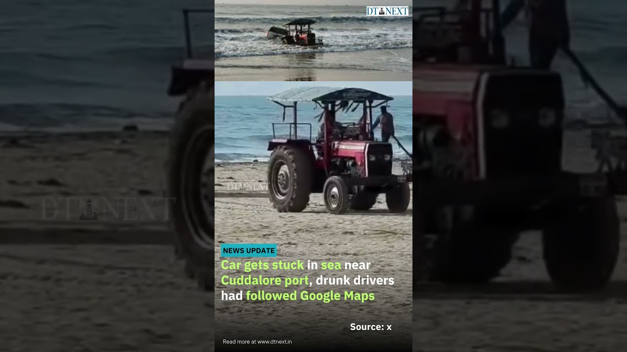 Car gets stuck in sea near Cuddalore port, drunk drivers had followed Google Maps