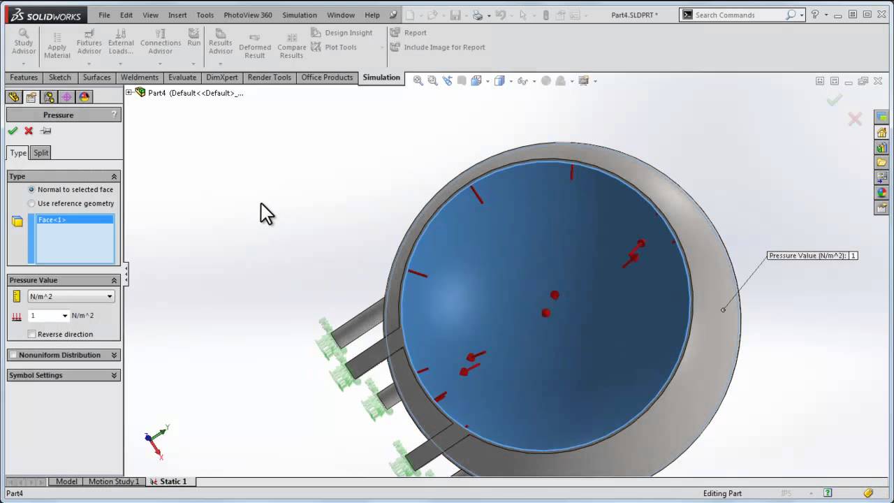 Make a spherical pressure vessel with SolidWorks