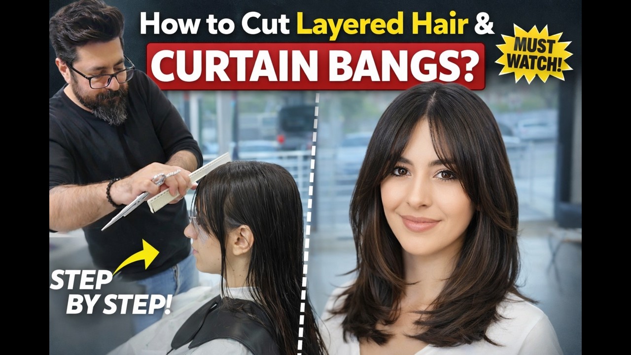 CURTAİN BANGS LAYERED HAİRCUT | FACE FRAMİNG & PROFESSİONAL CUTTİNG TECHNİQUES