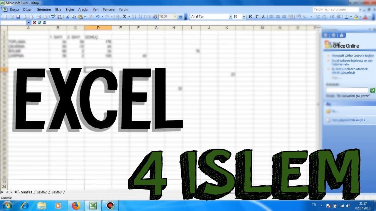 Excel Toplama Çıkartma Çarpma ve Bölme İşlemi | Dört İşlem Formülü