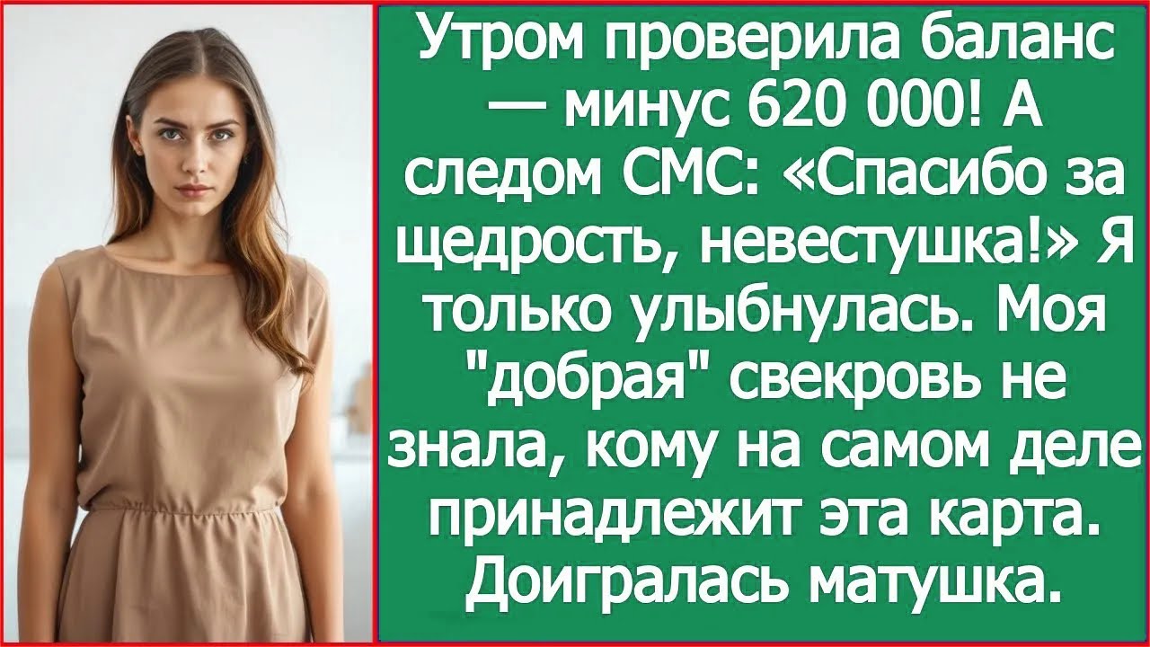 Утром проверила баланс — минус 620 000! А следом СМС: «Спасибо за щедрость, невестушка!»