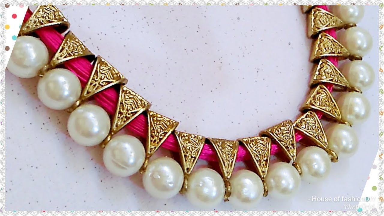 How To Make Antique Silk thread Necklace//Pearl Jewellery..!