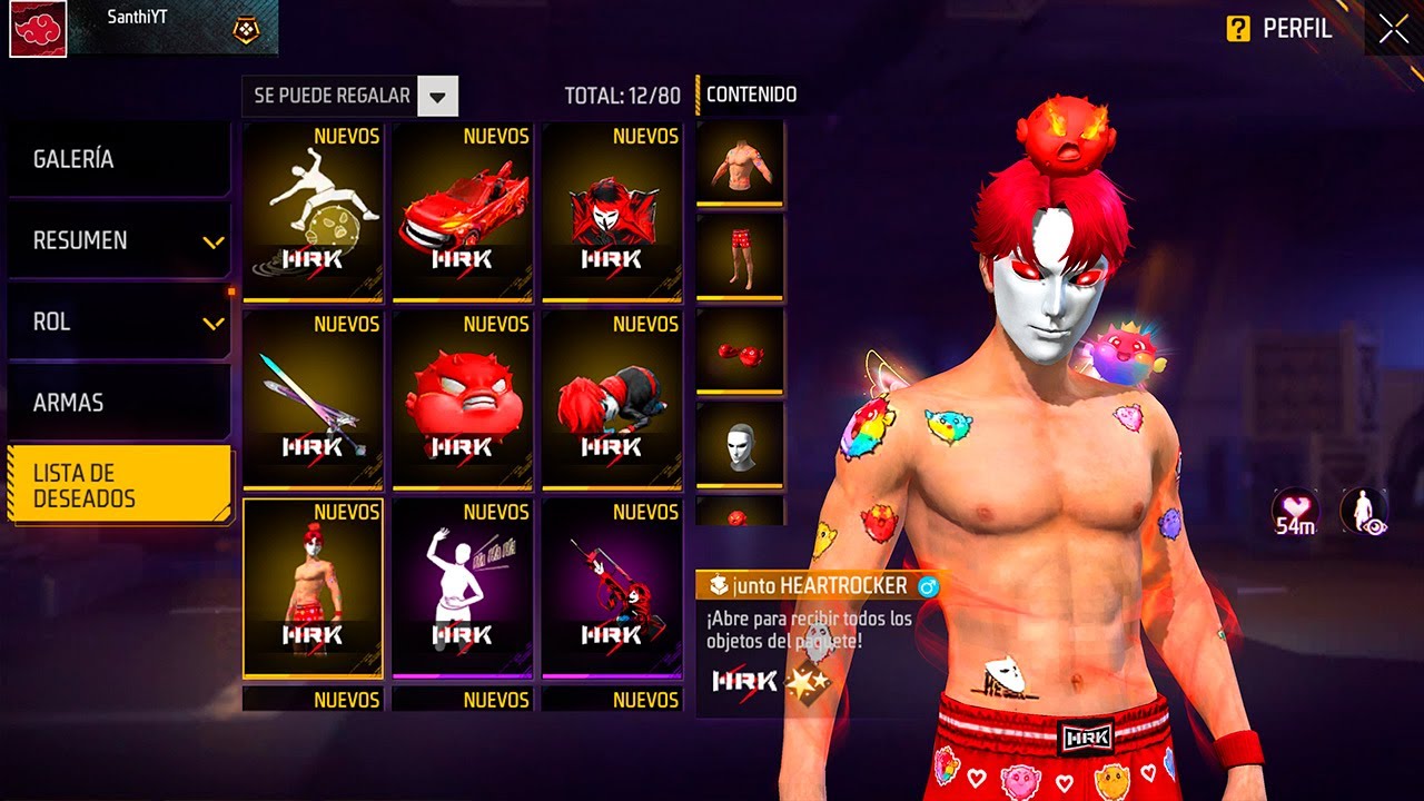 RAPIDO COLABORACION FREE FIRE X HEARTROCKER TODOS LOS ITEMS de la COLABORACION con HEARTROCKER