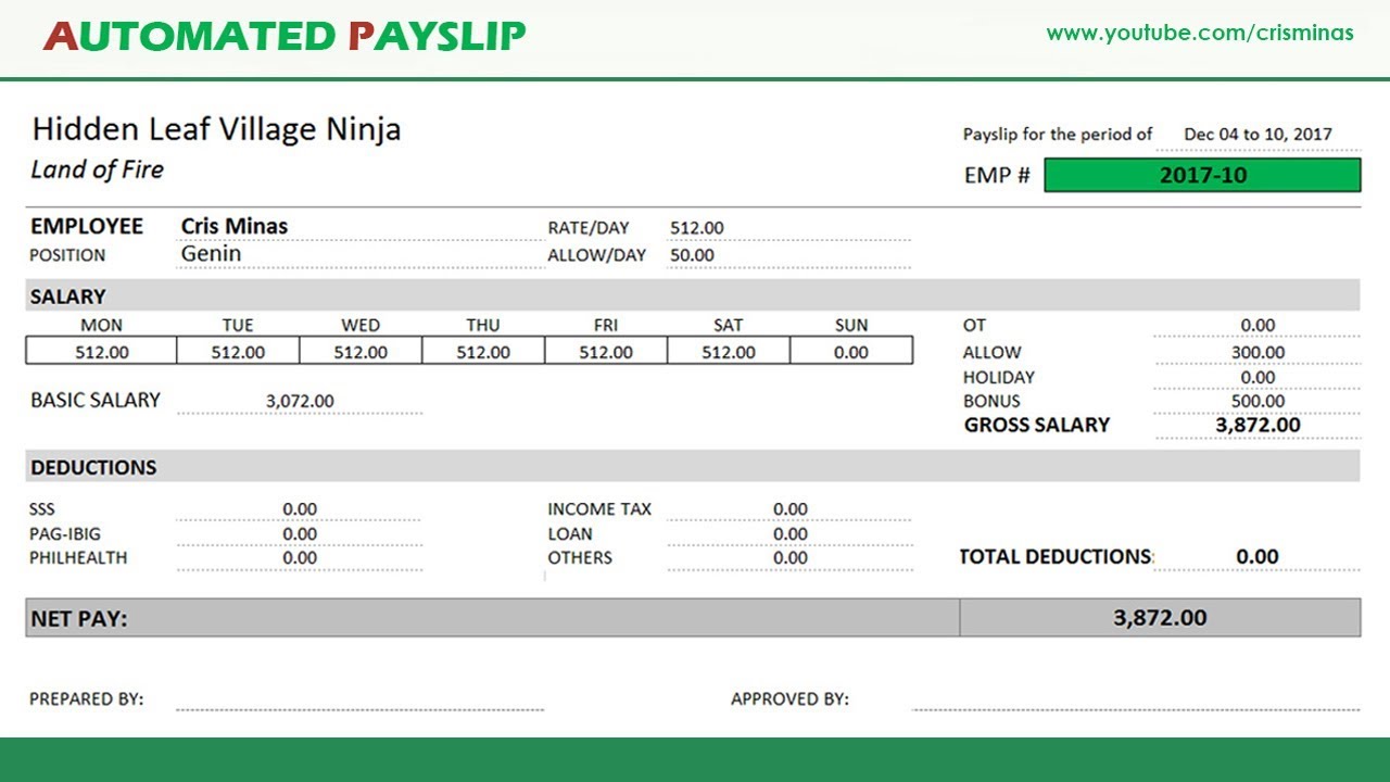 How to create AUTOMATED PAYSLIP in Excel