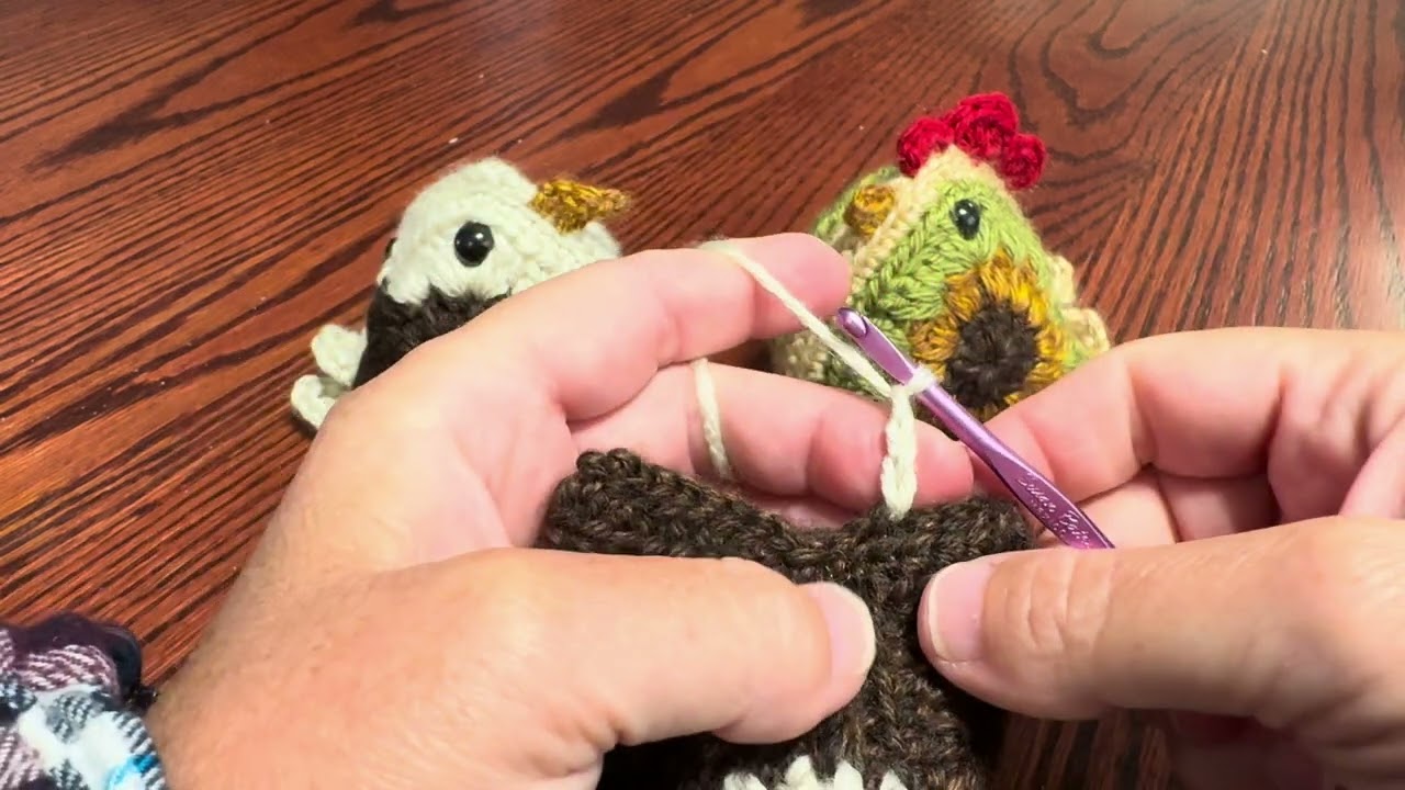 How to crochet tail feathers on the Granny Square Chicken - or the bald eagle in this case.