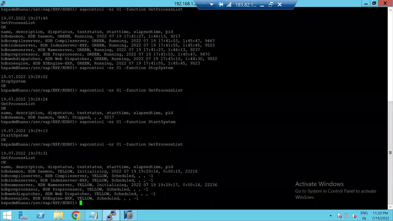 How to start and stop Hana DB using sapcontrol command