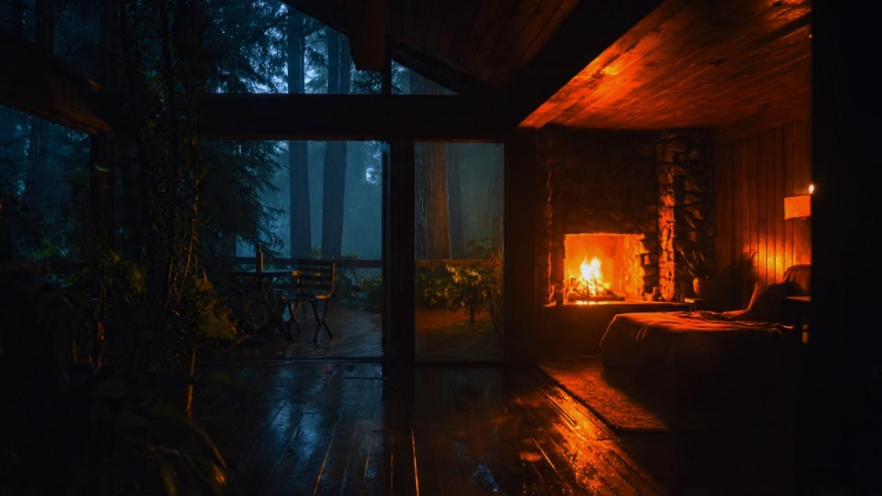 Cozy Rainy Forest Cabin & Warm Fireplace 🔥🌧️ Deep Sleep ASMR Rain Sounds All Night