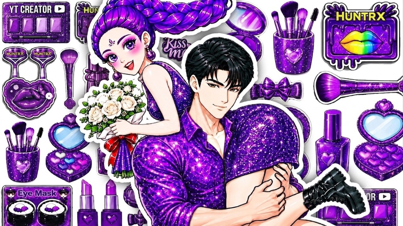 RUMI Purple Colorful Fashion Glow Up Skincare + Makeup💄KPOP DEMON HUNTERS Couple Rumi x Jinu
