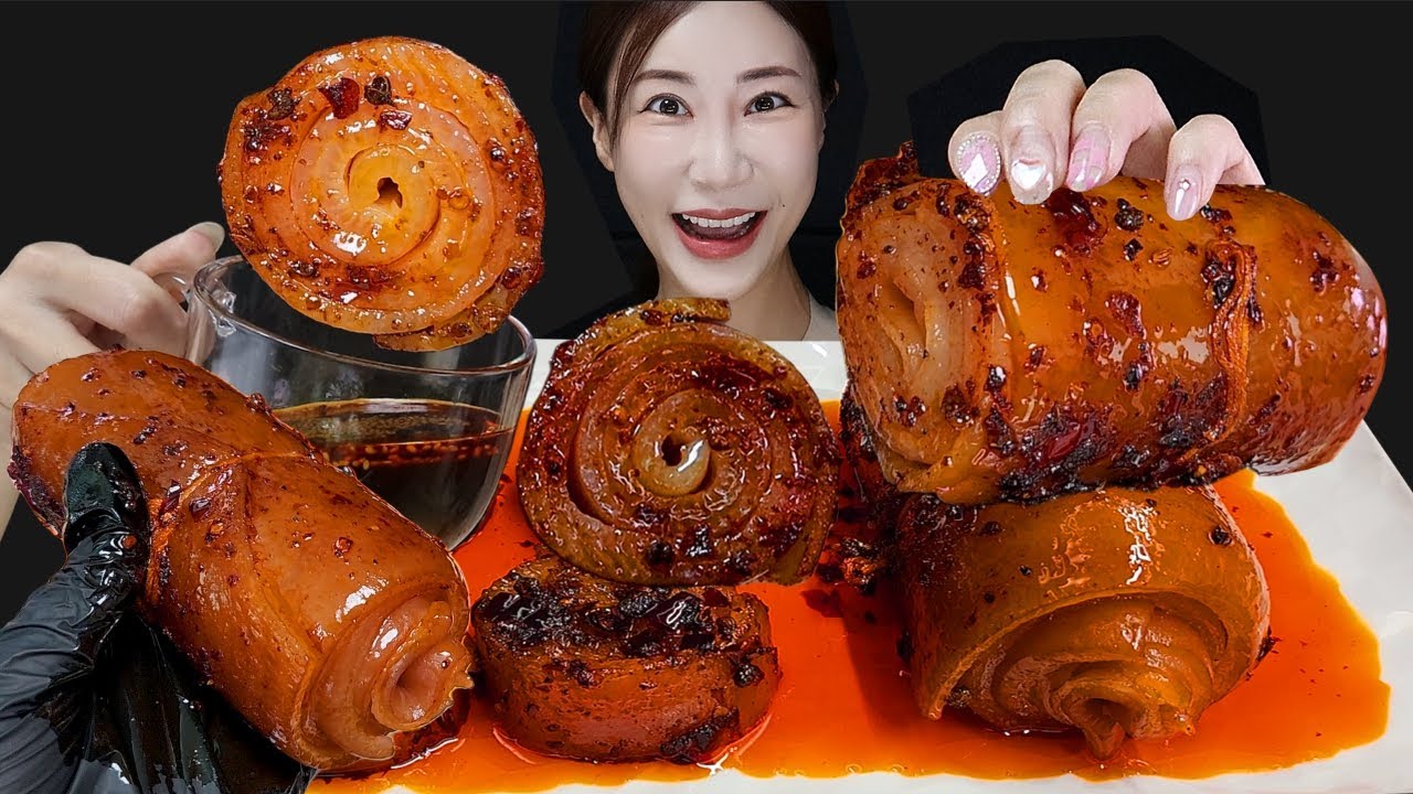 Mala Pork Skin Roll 🐽 Звуки для еды MUKBANG