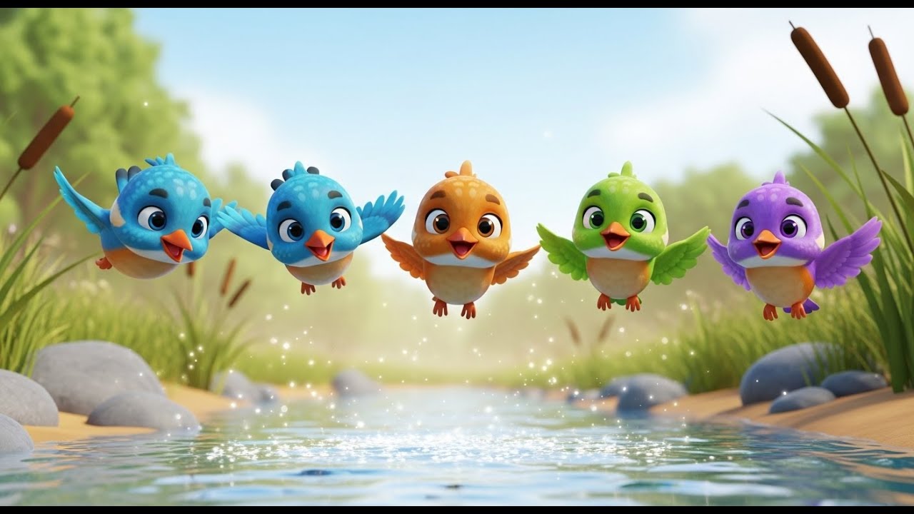 Five Little Kingfishers Dart Dart Dart 🐦 | Nursery Rhymes for Kids & Baby Songs