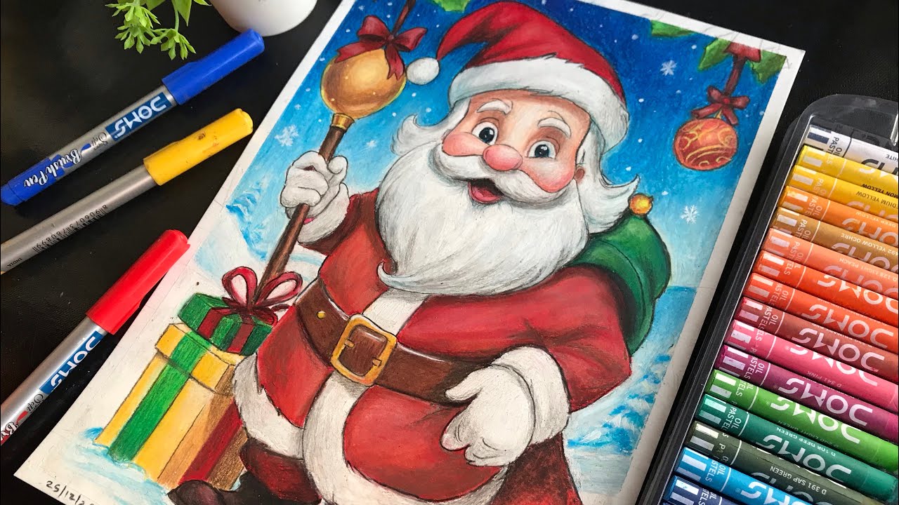 Christmas special Santa Claus ✍️ colouring part,oil pestals,Tutorial 