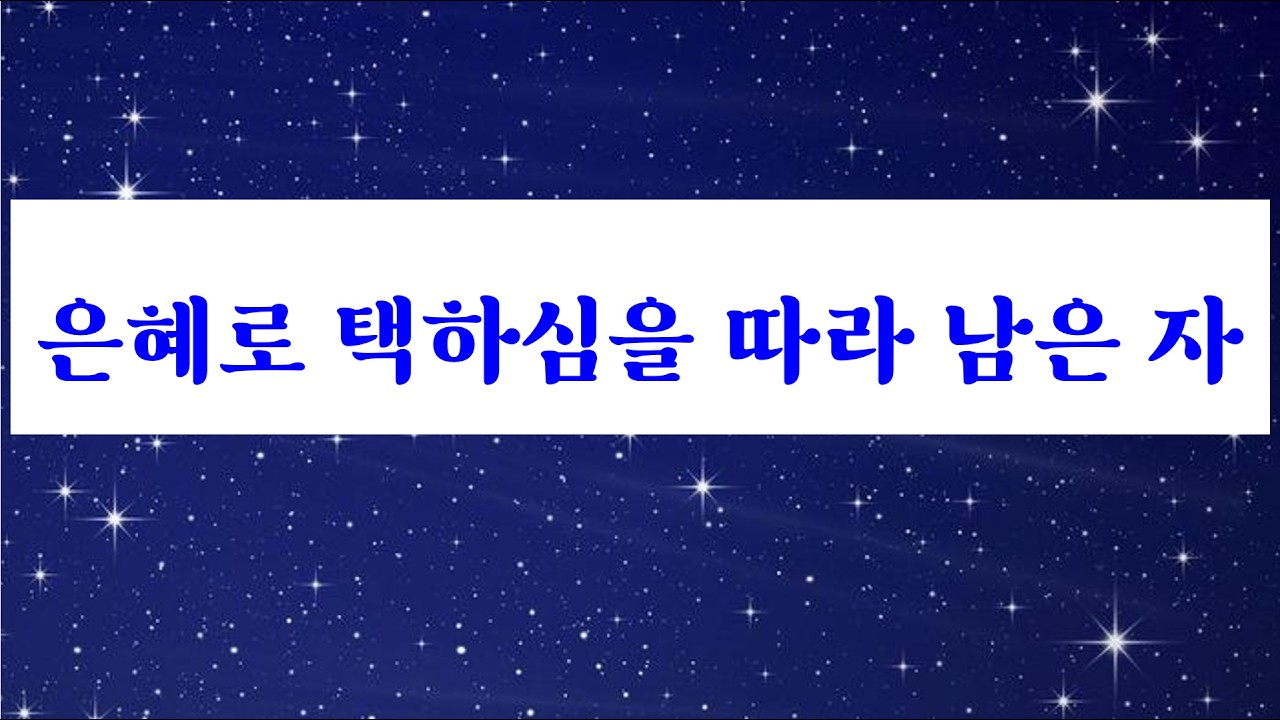 은혜로 택하심을 따라 남은 자 [세천사 기별 연구원]