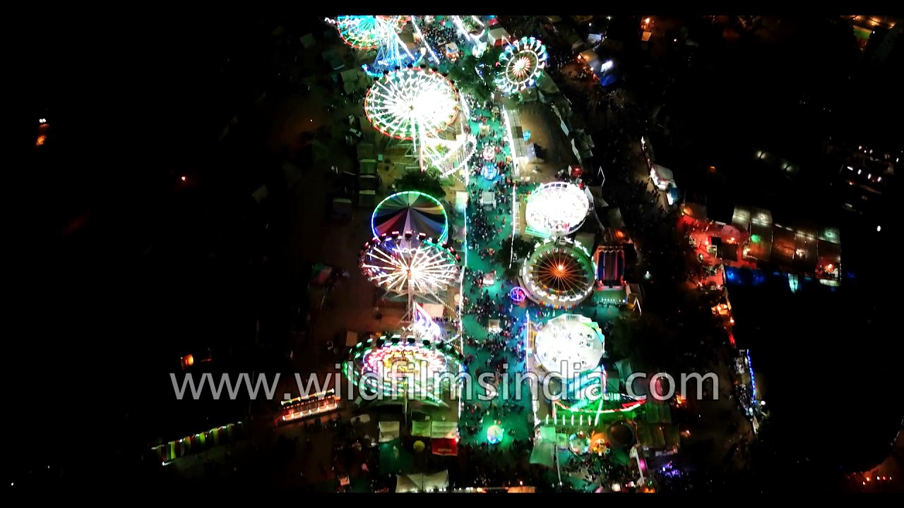Flying over Pushkar camel fair at night
