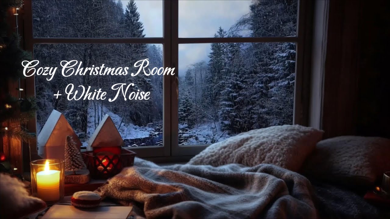 2 Hours of Cozy Christmas Bedroom Ambience | Snowy Window & Dark White Noise for Sleep