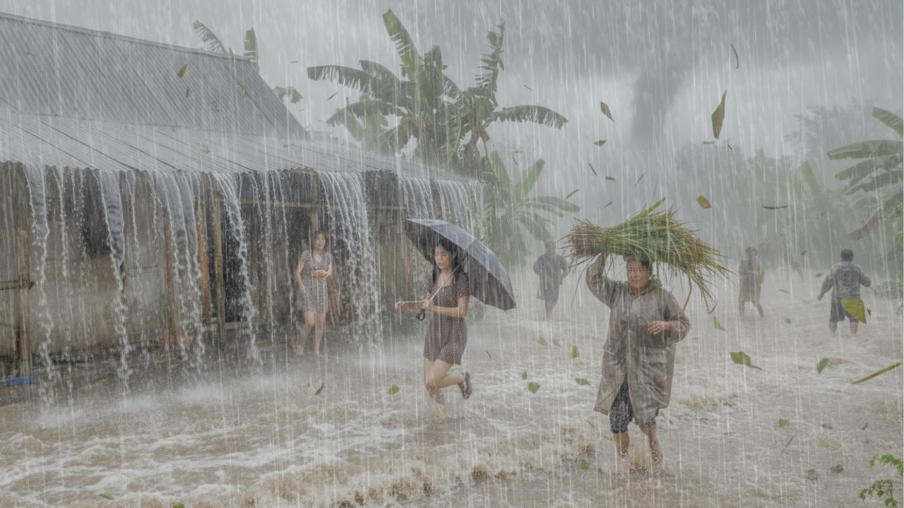 ЭКСТРЕМАЛЬНАЯ ПОГОДА ⛈️ Сильный ливень в спокойной деревне | Успокаивающие звуки дождя для глубокого