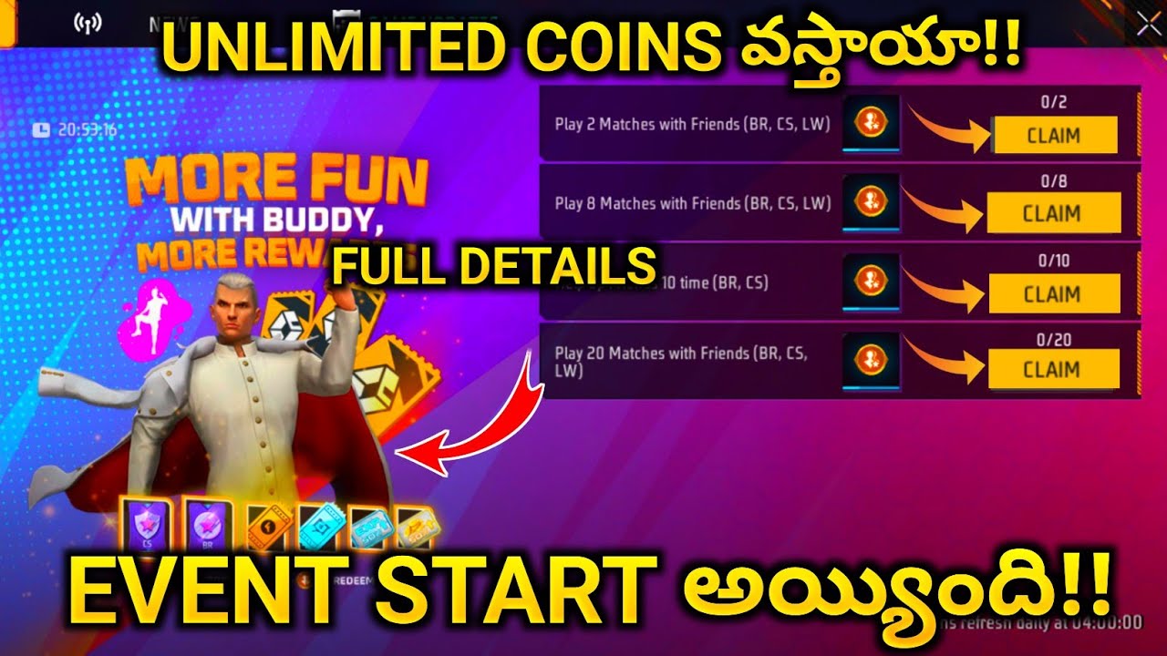 FREE FIRE NEW BUDDY COINS EVENT IN TELUGU || FREE FIRE NEW EVENT TELUGU || HOW TO GET BUDDY COINS|