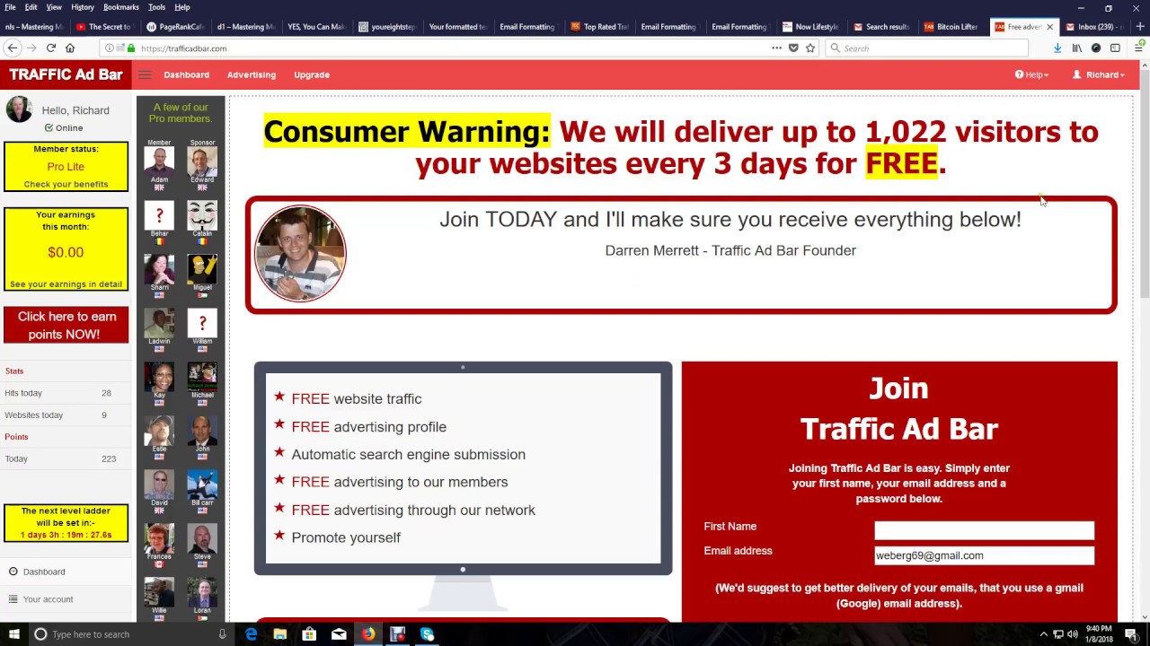How to use Traffic Ad Bar and get up to 1000 free visitors every 3 days for free!