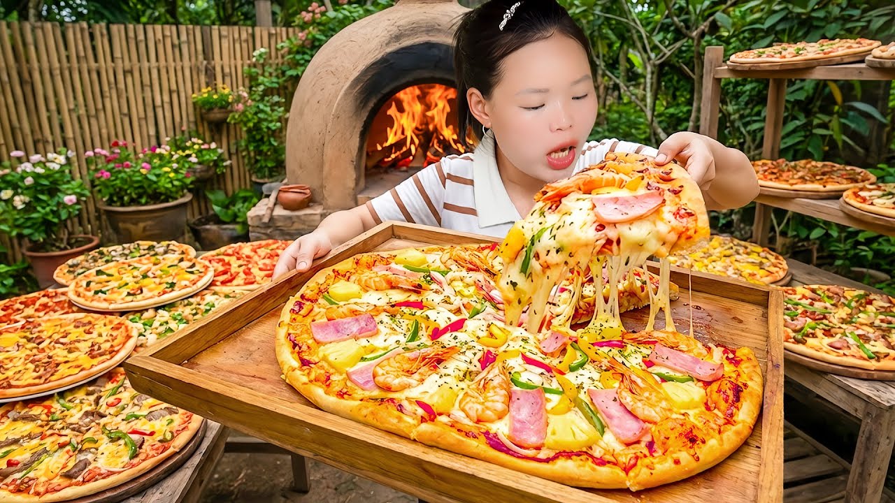 How to Make Yummy Pizza with Sausage, Squid, and Cheese to Sell at Market | Ancient Recipe