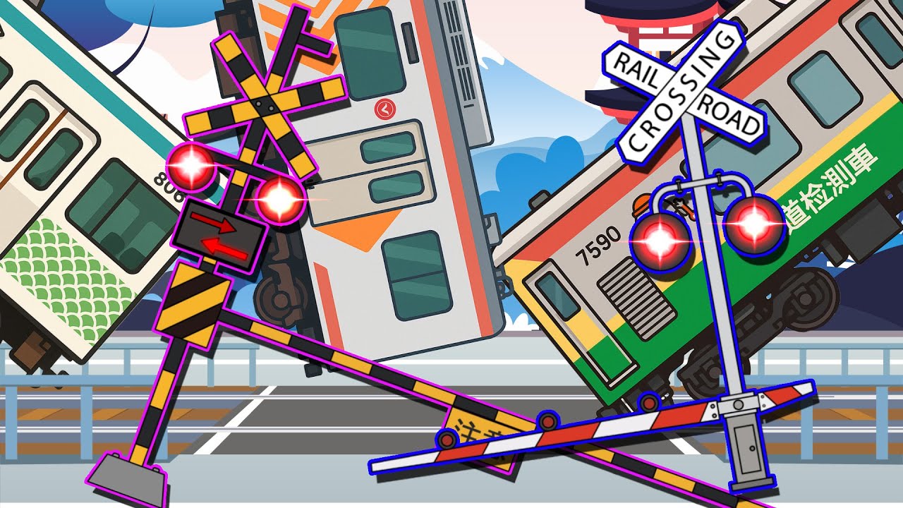 【踏切アニメ】集まれ！かわいい電車と楽しい踏切の世界🚃✨ Cute Trains & Funny Crossings