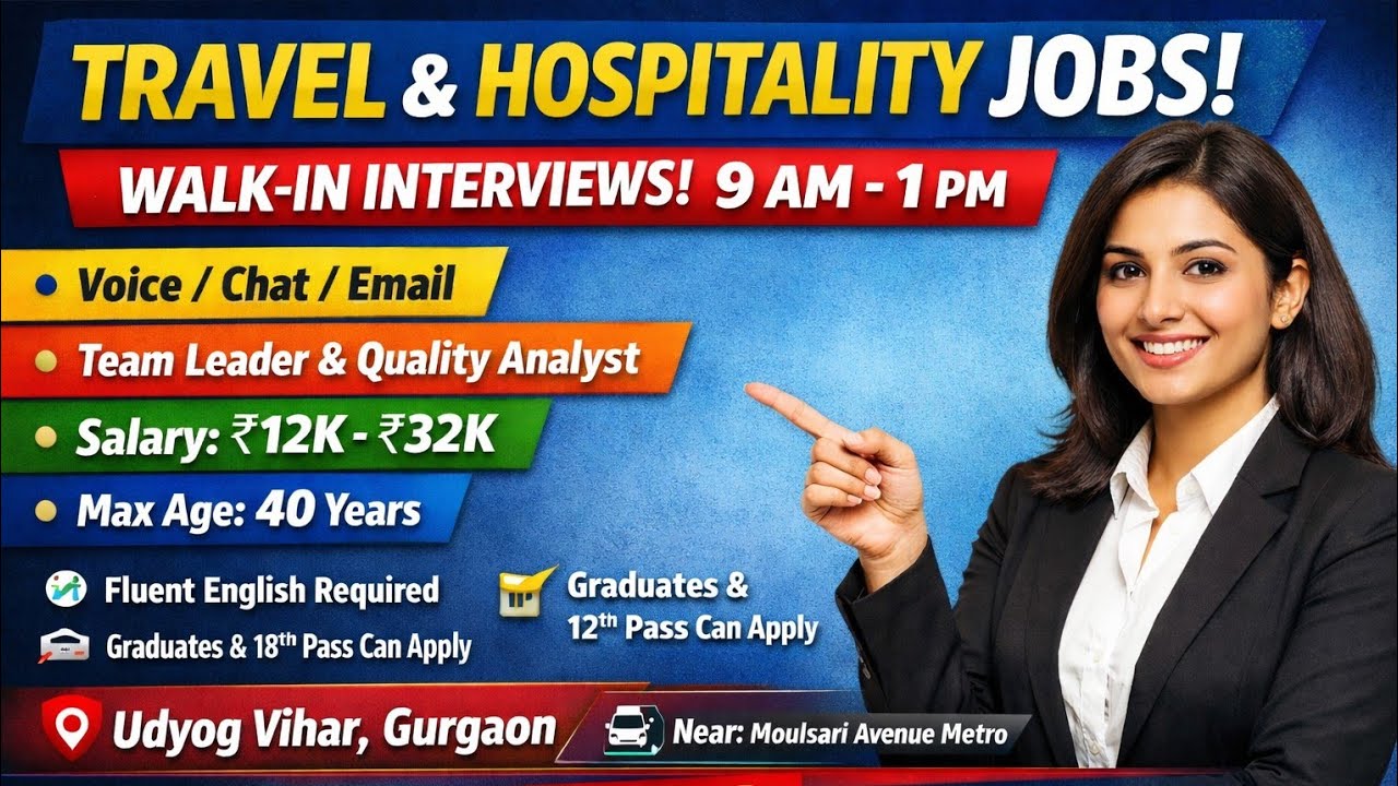 Gurgaon Walk-In Interview | 12th Pass | Graduate Jobs | Travel & Hospitality Hiring | Salary 12K–32K