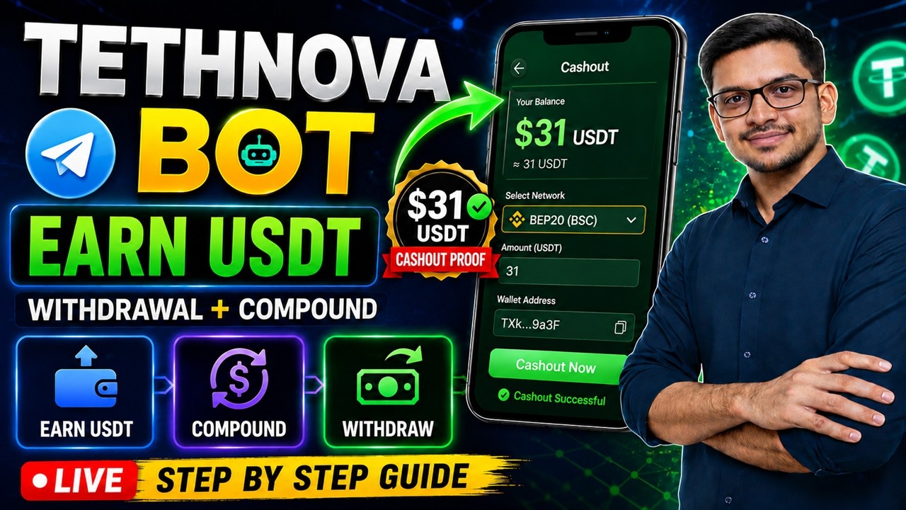 Earn USDT with Telegram Bot | TETHNOVA Live Withdrawal & Compounding