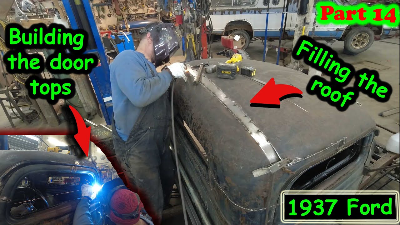 Filling the roof and welding in the back window on the chopped 37 Ford hot rod Part 14