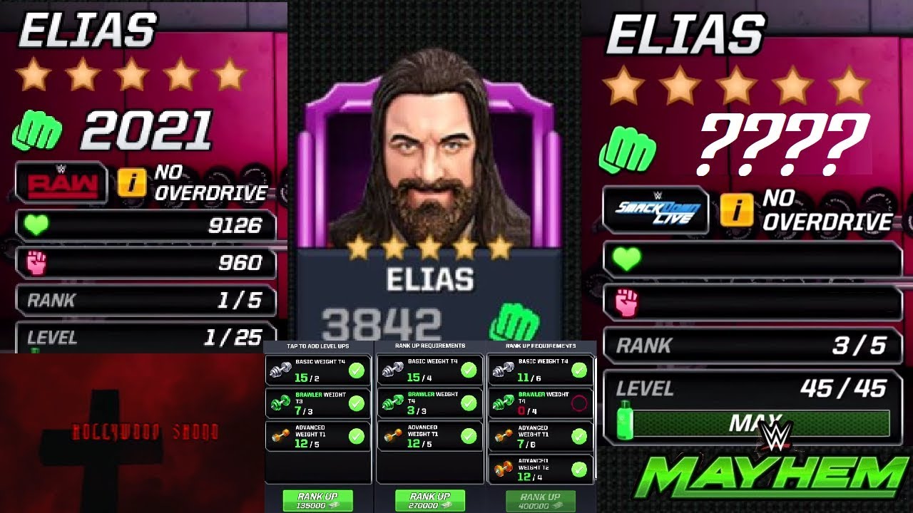 WWE Mayhem - 5 Star Elias Rank 1 Level 1 to Rank 3 Level 45