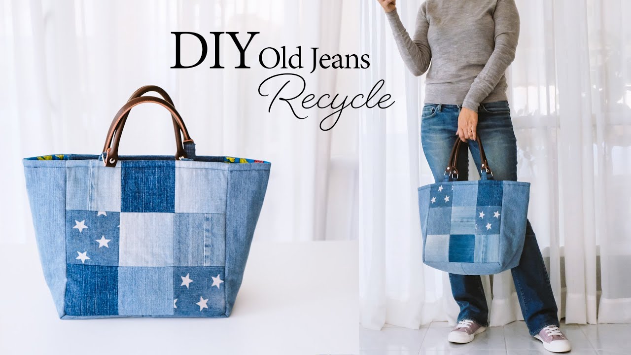 DIY old jeans recycle tote bag | Sewing  Tutorial (261)