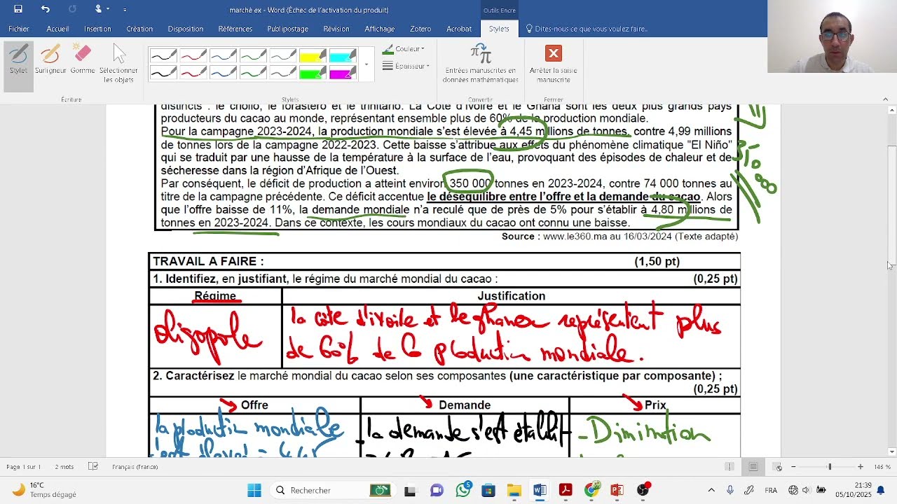Economie générale 2 Bac Episode 20 Partie 1 chapitre 1 Le marché Exercice 9