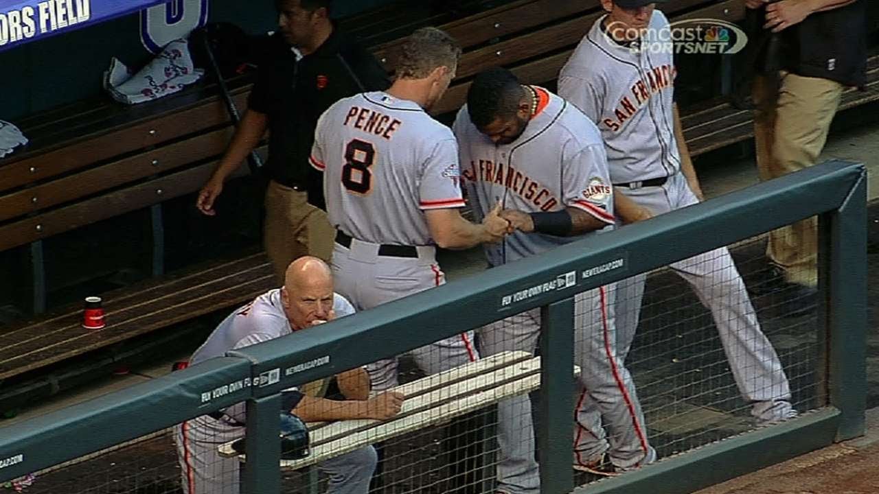 IT TAKES TWO TO TANGO! Pablo Sandoval and Hunter Pence dance together in pregame routine