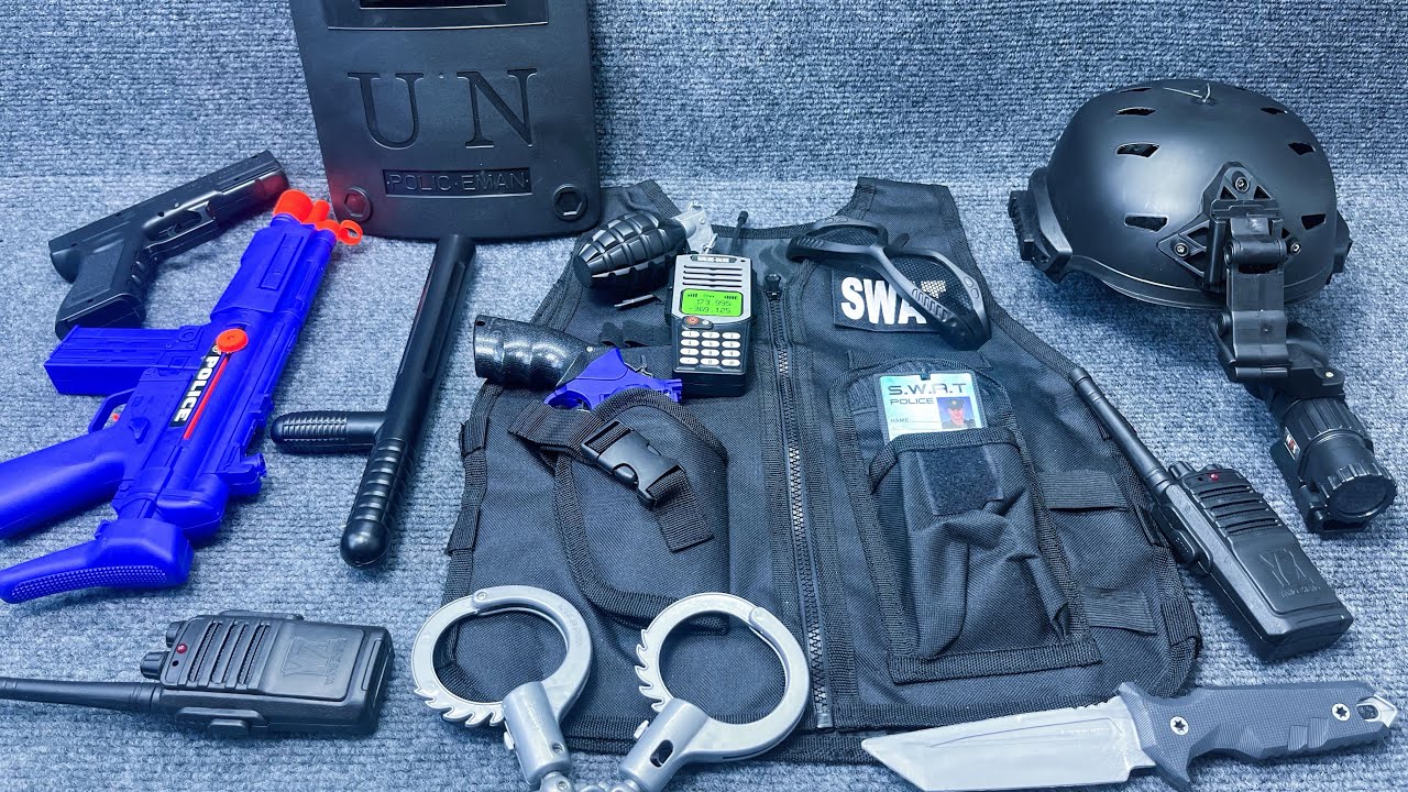 9 minutes of fun unboxing, police toy set, simulated pistol shooting toy