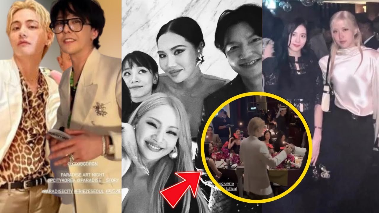 Jisoo, Rosé, Lee Min Ho and V, G-Dragon attending Frieze Seoul 2023, sitting at the same table
