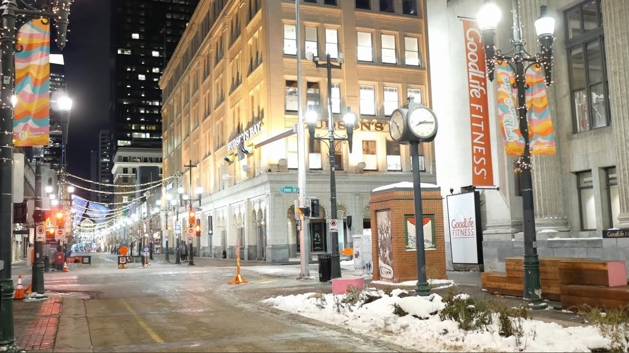 Calgary Winter Night and Christmas Vibes 4K Night walk | Calgary vlog