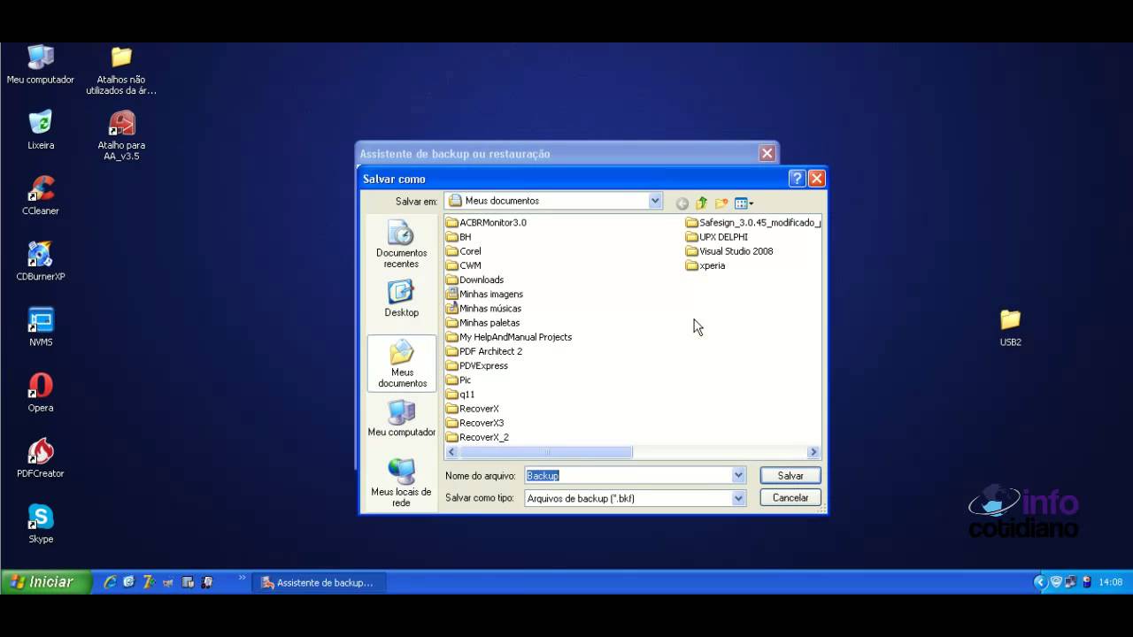 Backup e restauração no Windows XP