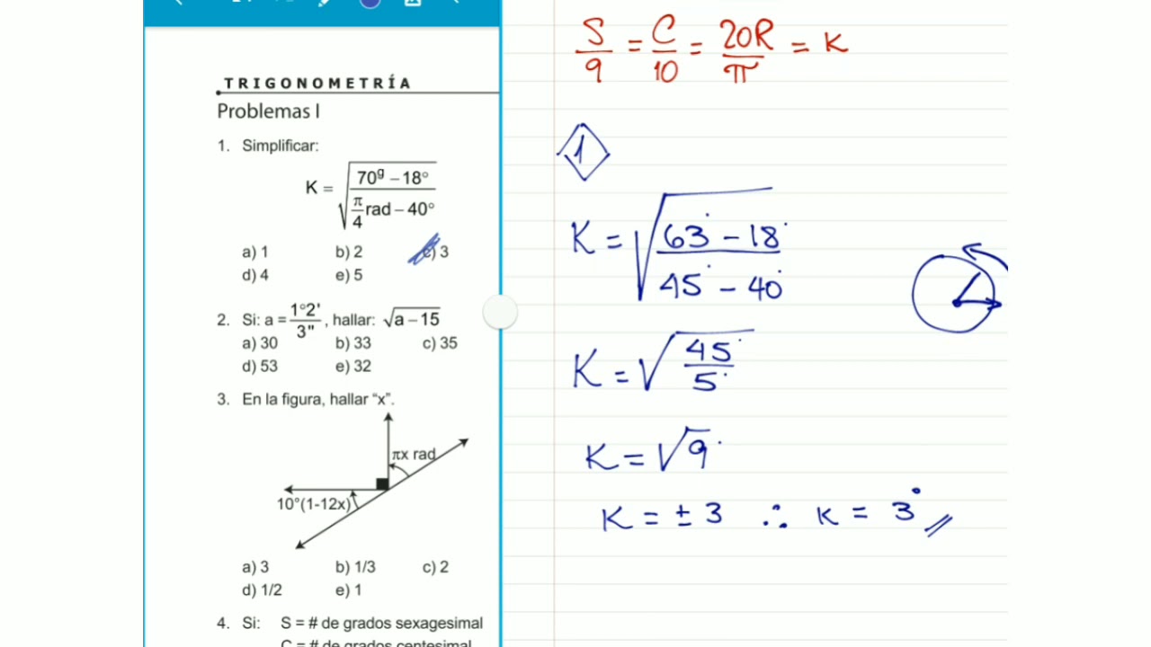Sistema Medicion Angular | 8 Ejercicios Resueltos | TRIGONOMETRIA | Nivel Pre Universitario