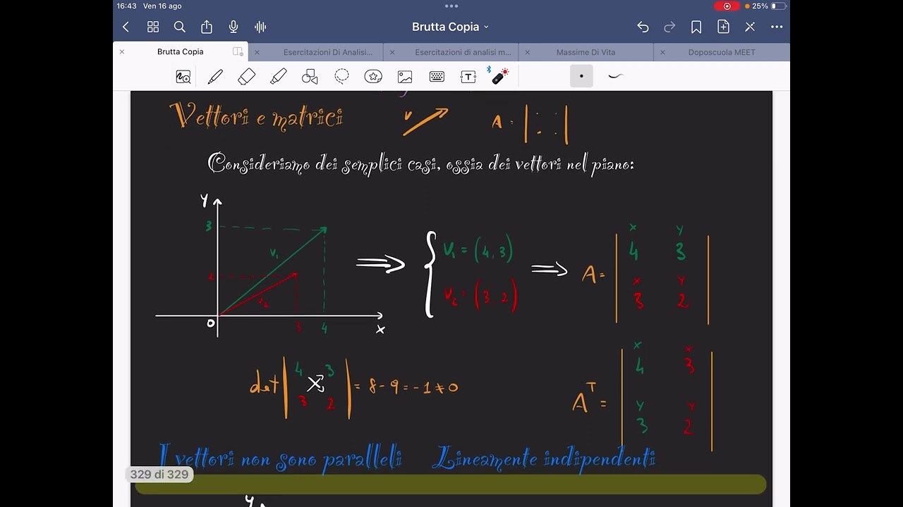 Algebra lineare: vettori e matrici. Spiegazione chiara e semplice.