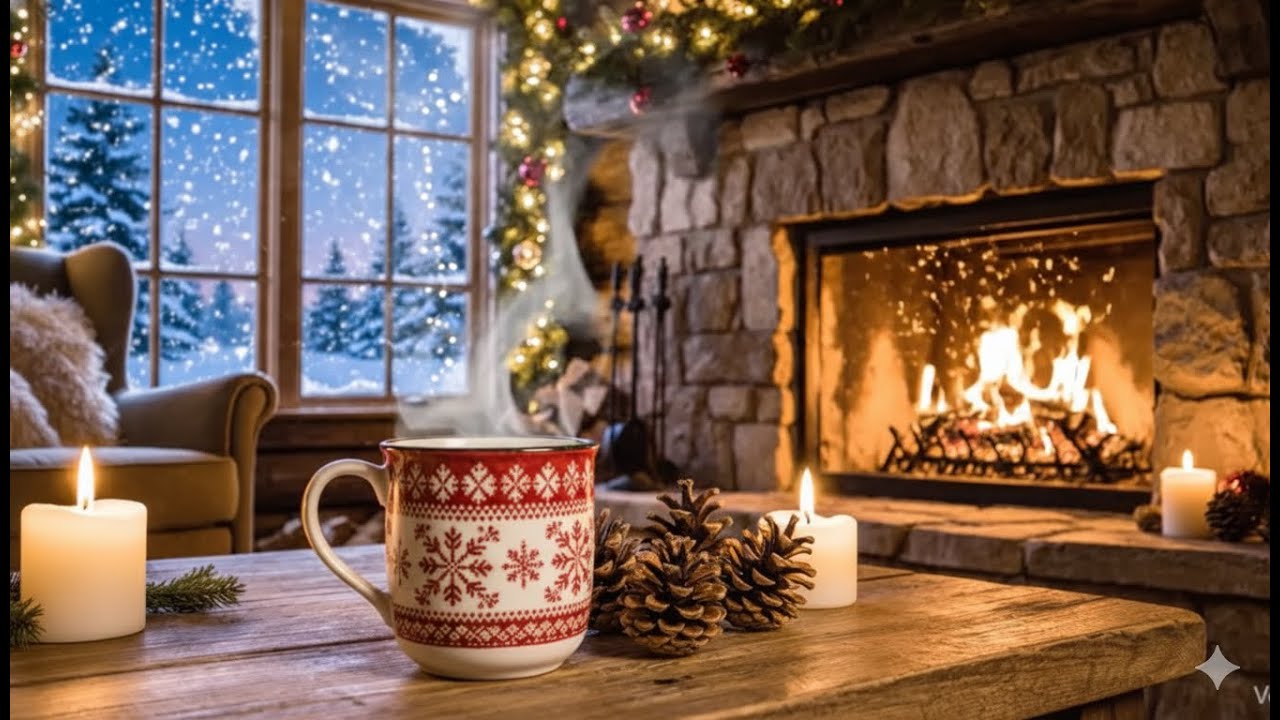 1 Hour Cozy Christmas Piano 🎄✨Lofi Winter Nights •Jingle Bells Soft Mix 🔥Relaxing Fireplace Ambience