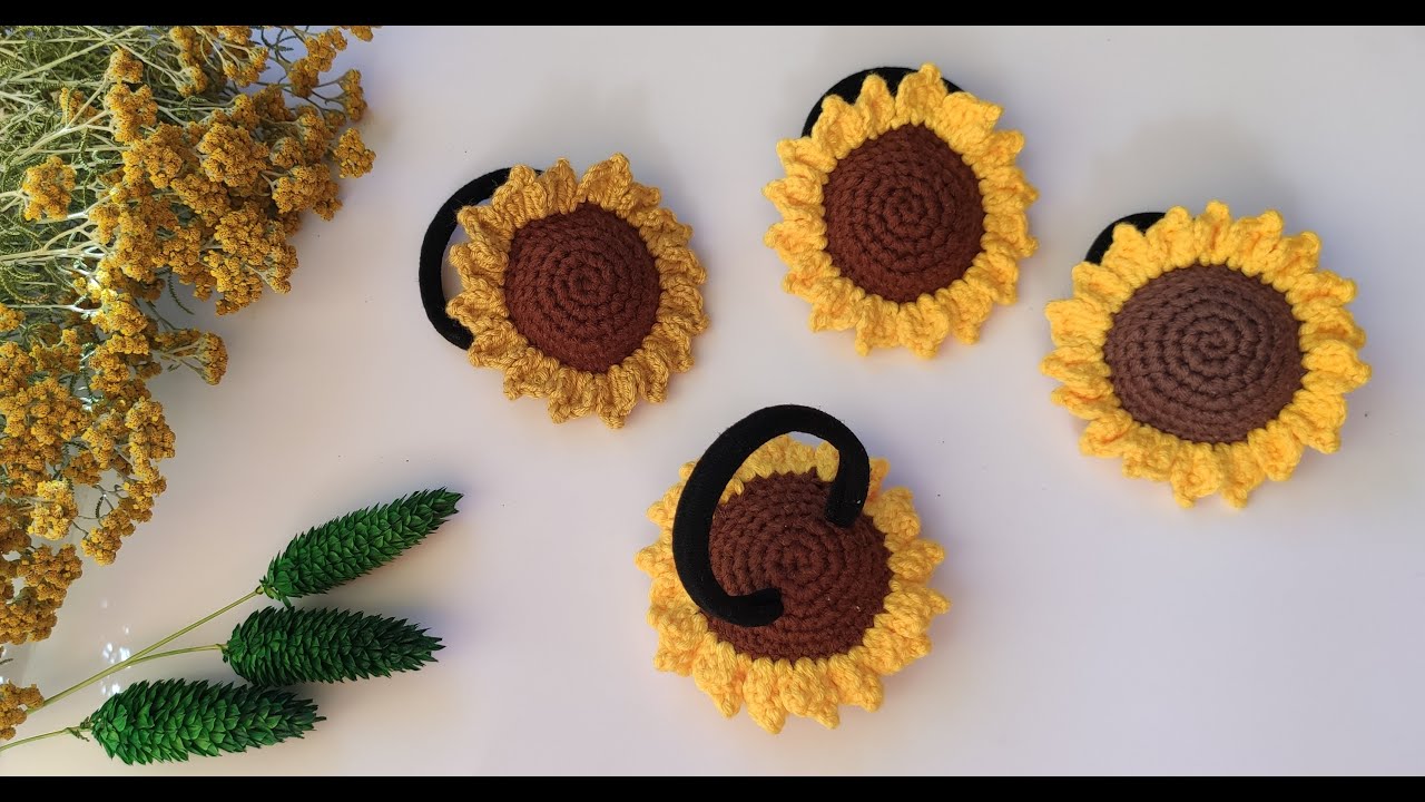 Örgü Ayçiçeği Toka Yapımı / Amigurumi Ayçiçeği Lastik Toka Yapımı /How To Crochet Sunflower Hair Tie