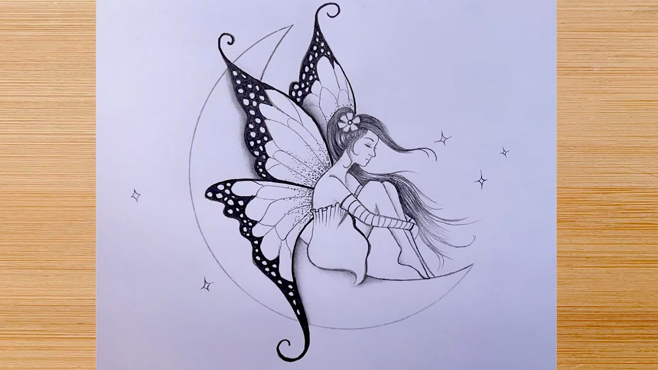 A fairy is sitting on the moon || Pencil Sketch for beginners || Drawing Tutorial