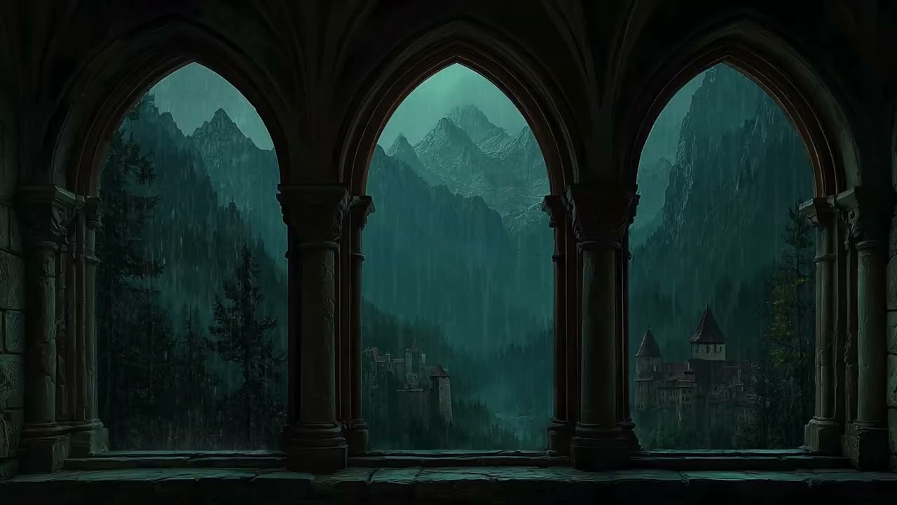Quiet Castle Window Rainstorm with Distant Thunder for Deep Sleep, Study Focus & Peaceful Relaxation