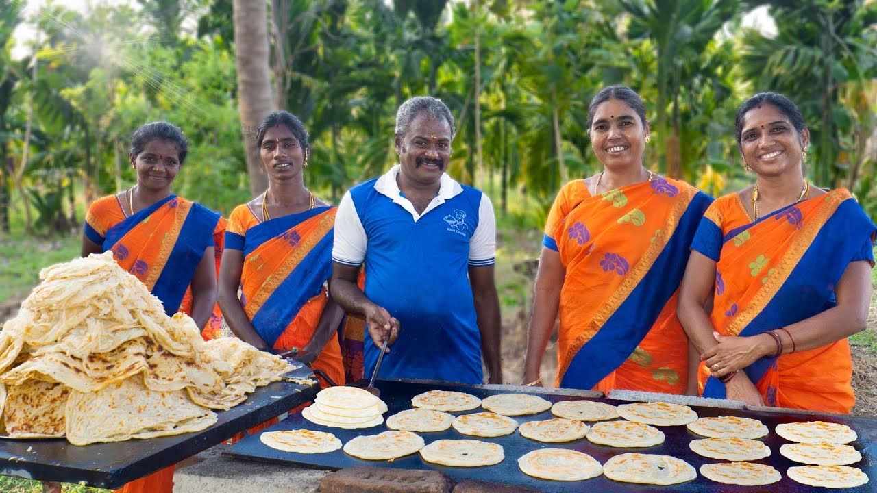 KING OF BIG SIZE PAROTTA  | parotta recipe with chicken gravy| parotta cooking in my village