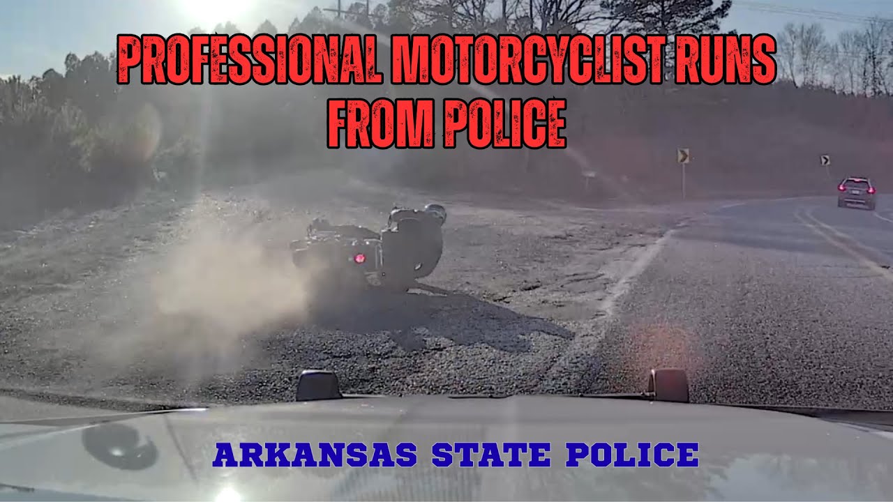 Motorcycle Rider runs from Arkansas State Police - Pursuit ends with a bump & slide #pursuit #chase