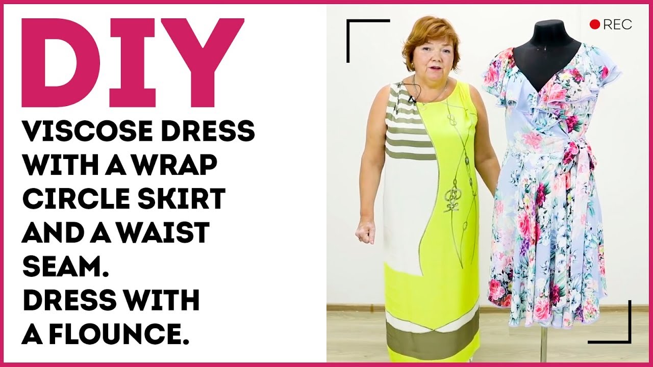 DIY: Viscose dress with a wrap circle skirt and a waist seam. Dress with a flounce.