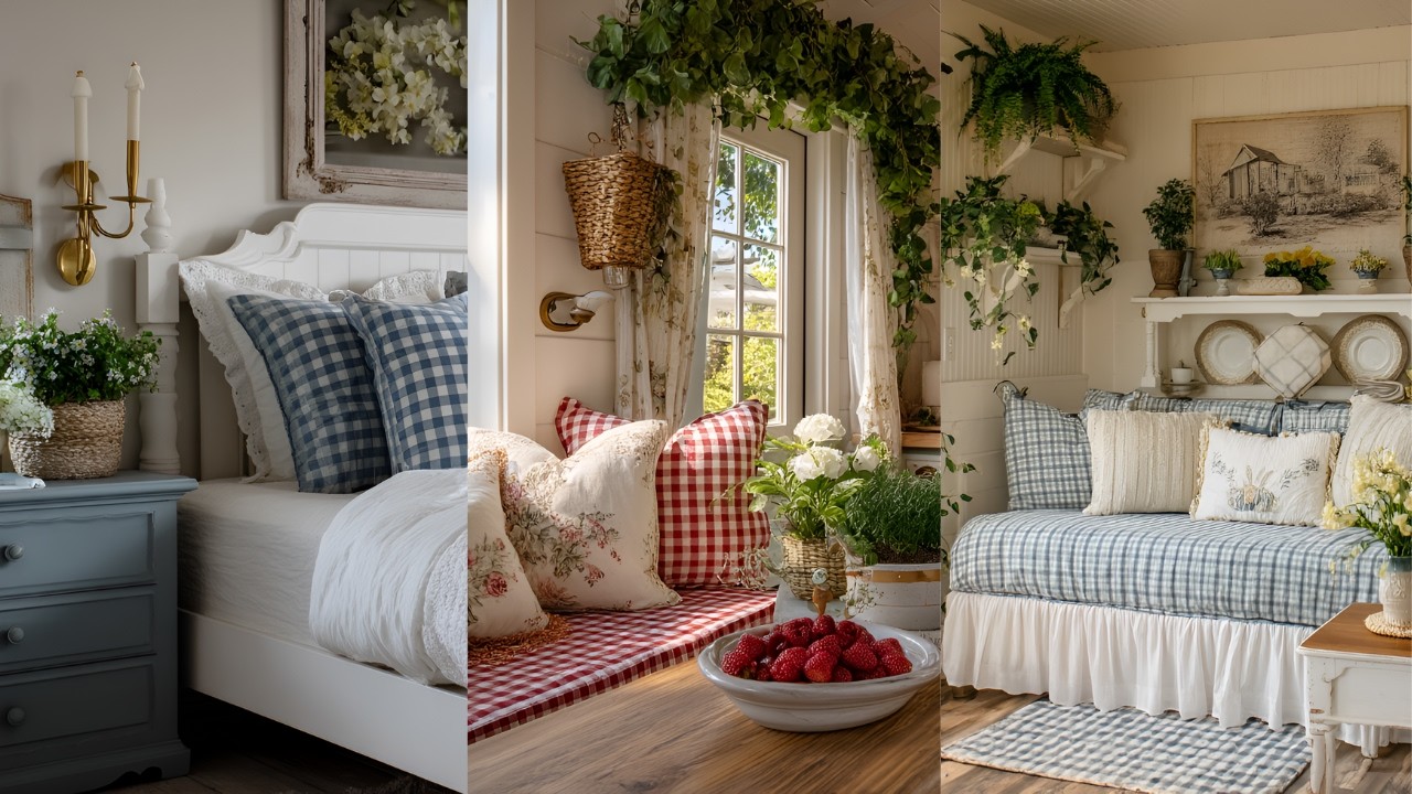 Gingham & Shabby Chic Farmhouse | Makeover Easy DIY Vintage Decor Ideas #3