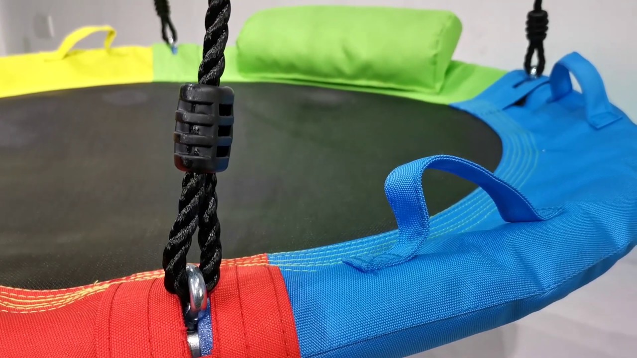 Wonderland Sport, dia100cm Rainbow Saucer Swing with Handle and Pillow, Great for Tree and Backyard