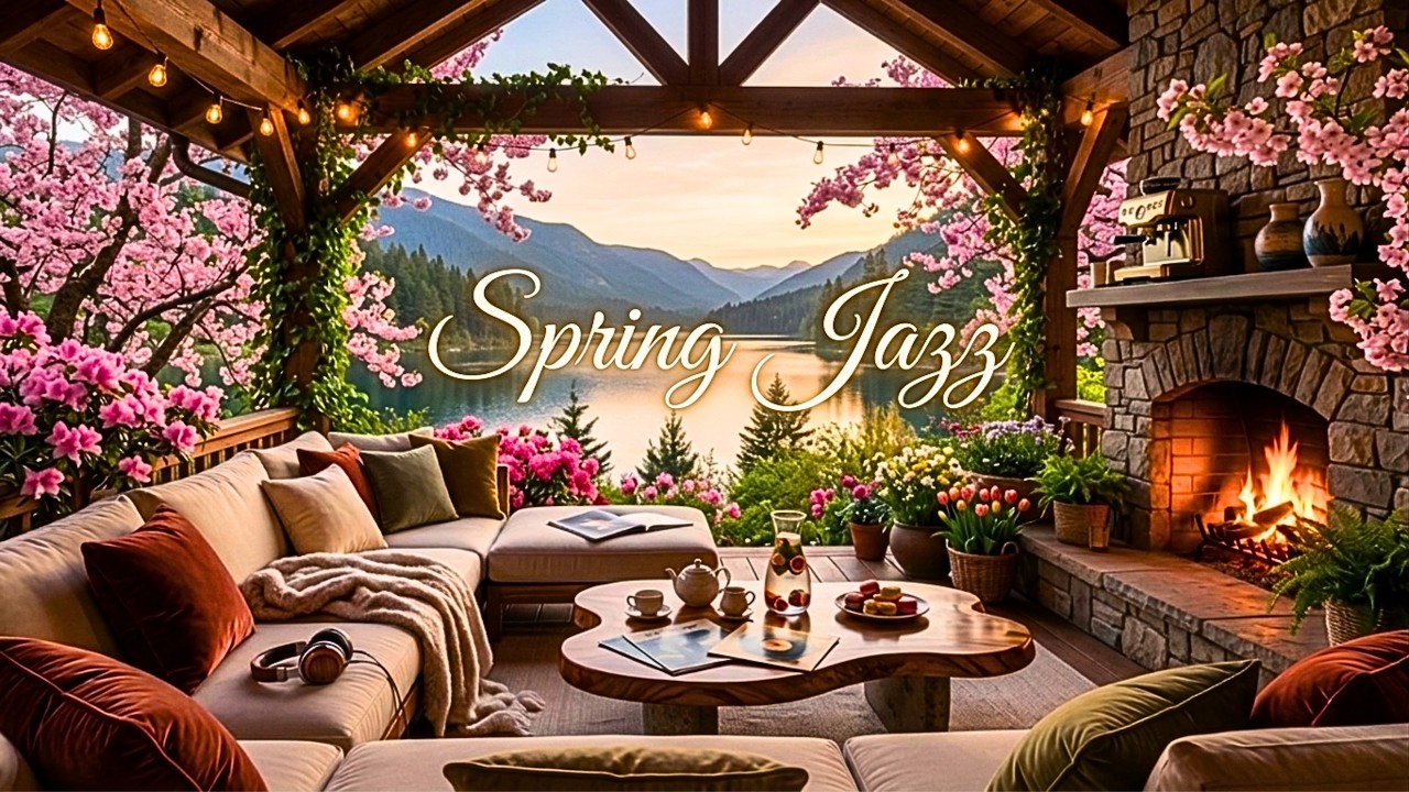 🌸 Cozy Spring Jazz☕ Cozy Cabin & Fireplace | Piano, Harmonica & Guitar for Study &  Total Focus